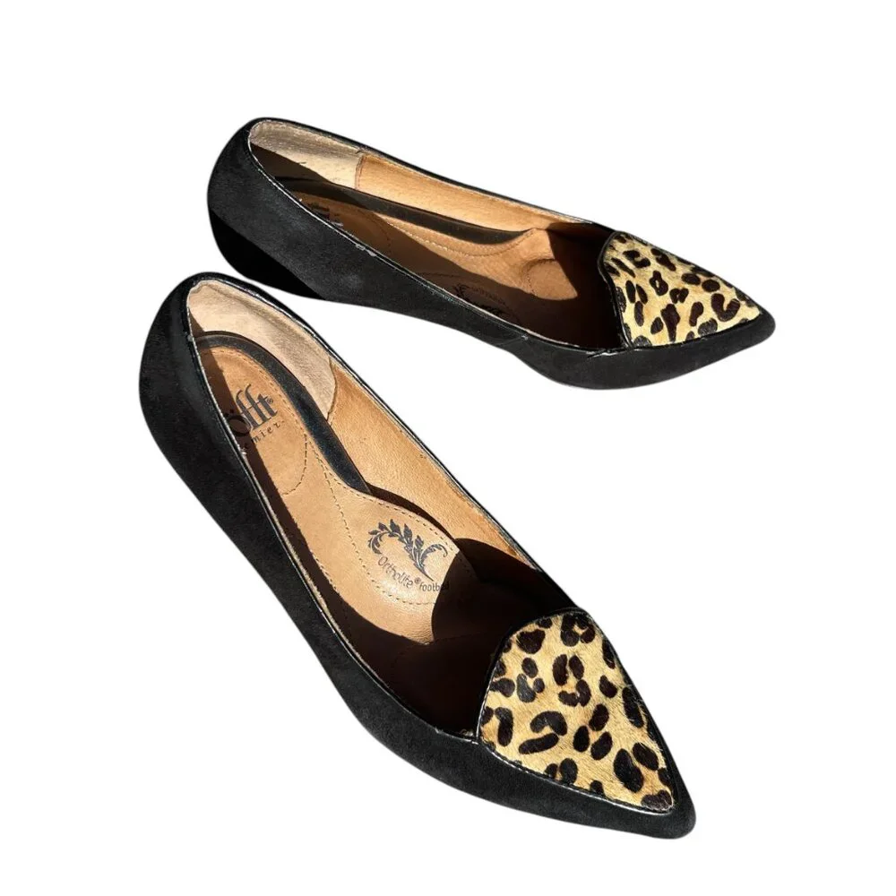Leopard Calf‎ Hair Animal Print Black Leather Flats Loafers Söfft Sz.7